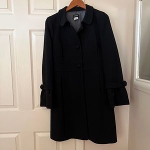 Women’s J. Crew Long Peacoat with Bell Sleeves, Size 8, color black